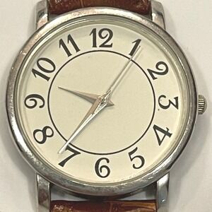Galvin Hill Quartz Watch Silver Case White Dial Brown Croc Embossed Band Classic